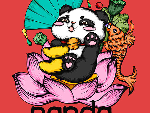 国潮风熊猫插画