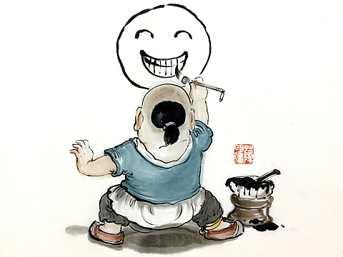 风趣幽默水墨漫画
