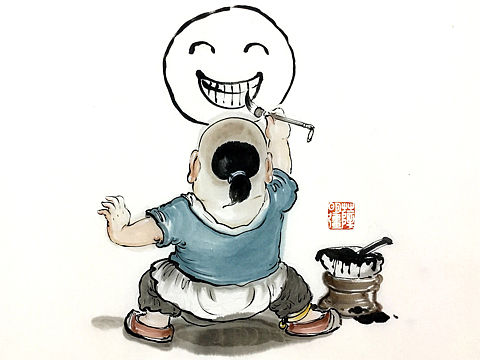 风趣幽默水墨漫画