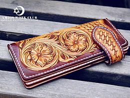 皮雕植鞣革手工皮具 兩折財(cái)布 