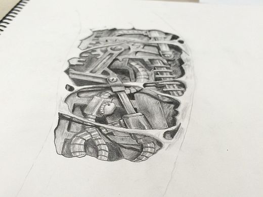 手绘练习 机械臂纹身（个人主页-ZMTUwNzkxMDQ=） - 新锐潮流插画 - 站酷设计师慈溪晓摄影原创素材 - 站酷ZCOOL