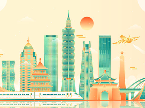 中国台湾建筑群矢量插画