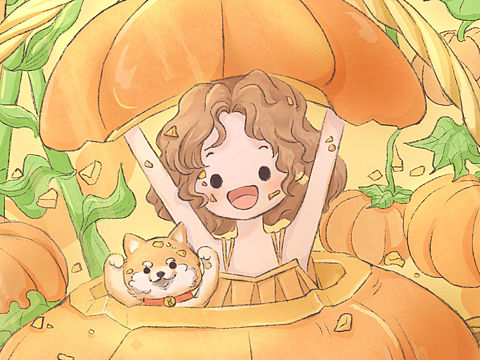 南瓜少女 治愈插画
