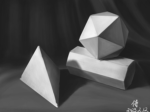 黑白灰石膏绘制——石膏组合体004
