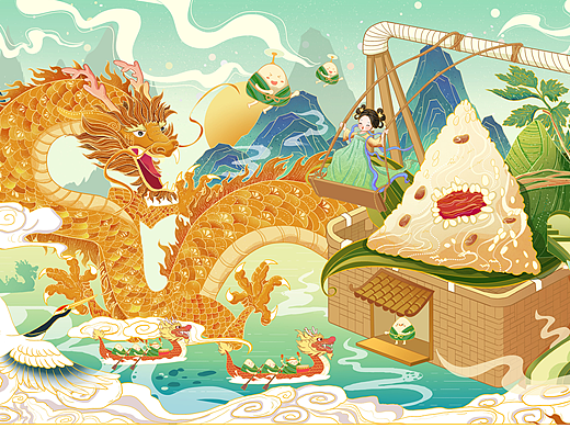端午|龙粽|国潮插画（华流才是最牛的）
