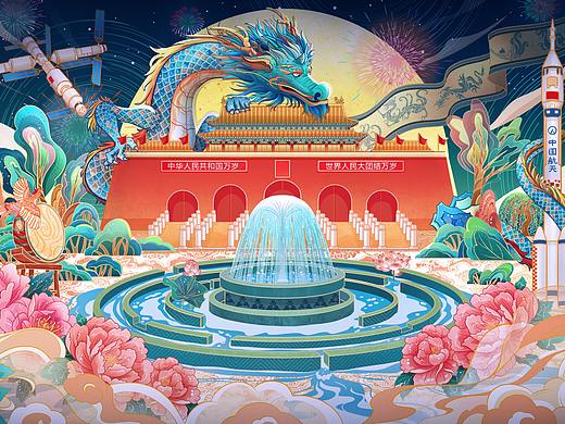 国风线性 | 迎中秋  庆国庆 商业主题插画