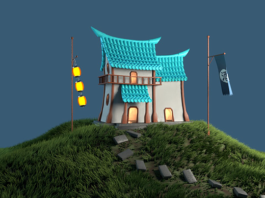 C4D-李翔老师小场景临摹-山顶客栈