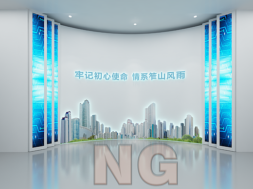 文化大厅展示墙布局设计3D效果图
