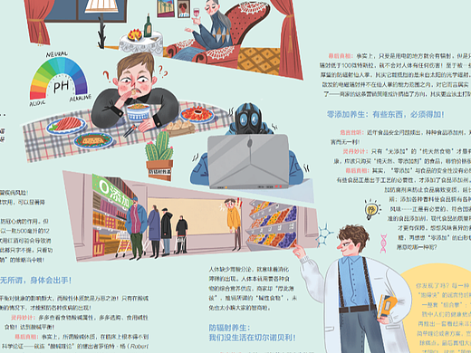 关于食品安全的纸本商业插画