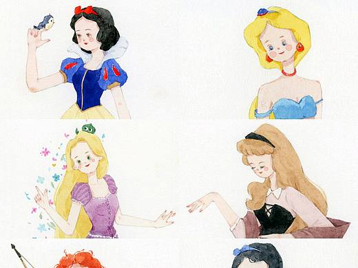 水彩少女手绘插画迪士尼公主卡通水彩教程头像壁纸治愈