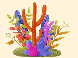 小清新扁平植物插画海报