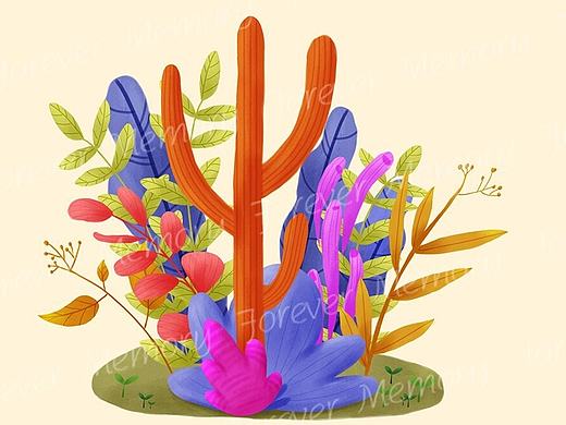小清新扁平植物插画海报