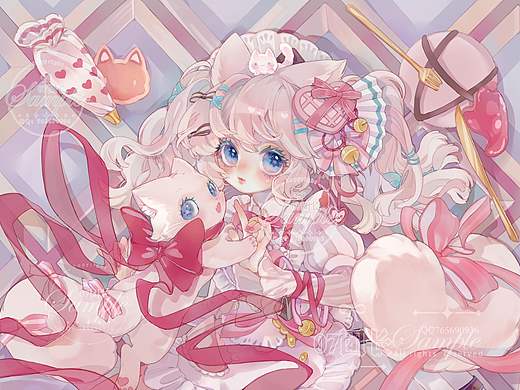 少女心白巧克力猫猫插图壁纸