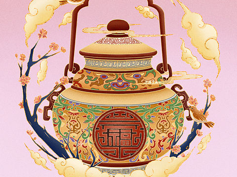 新国风摆件插画