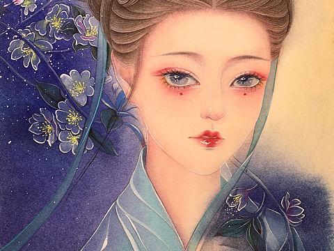 原创古风水彩插画美女