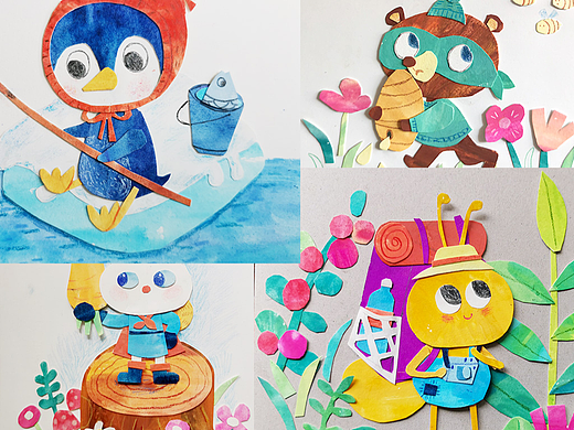 手绘拼贴动物插画