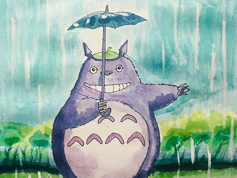 钢笔淡彩画 龙猫
