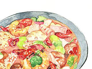 【水彩】美食—麻辣香锅
