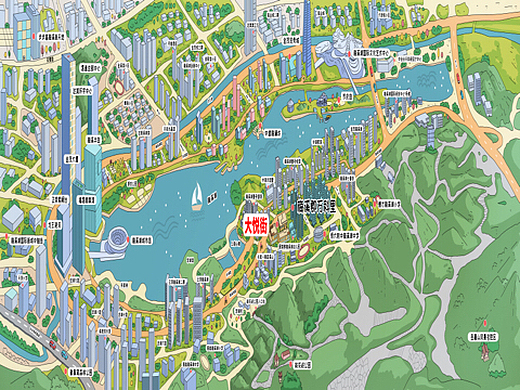 长沙梅溪湖cbd.万科商业地产手绘地图