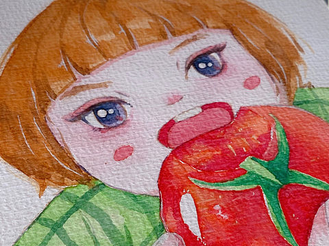 宝贝吃番茄的样子很可爱呀!