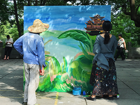 现场手绘作画-杭州城隍阁