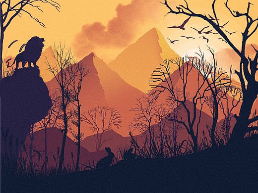 孤独的狮子王剪影插画