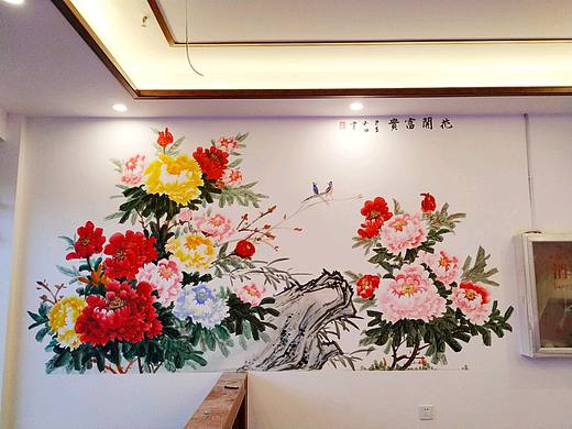 国画花鸟墙绘案例