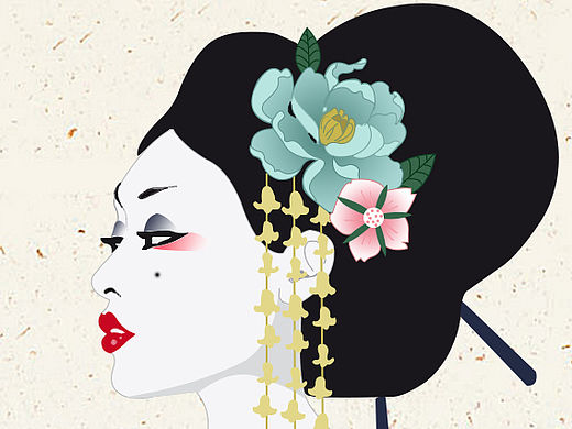 日本艺妓矢量插画图