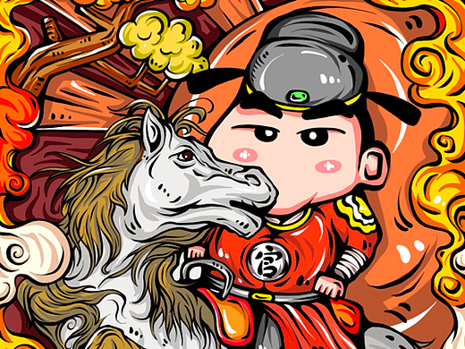 国潮插画系列作品 十二生肖——马