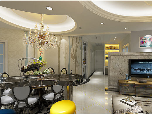 恒大中央公园120平简欧风格，华而不奢的硅藻泥给您大自然的清新感