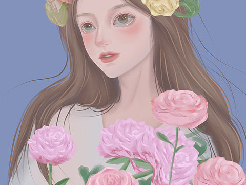 抱花少女（个人主页-ZNTM1ODY1Mjg=） - 创作习作 - 站酷设计师壹次心一原创素材 - 站酷ZCOOL