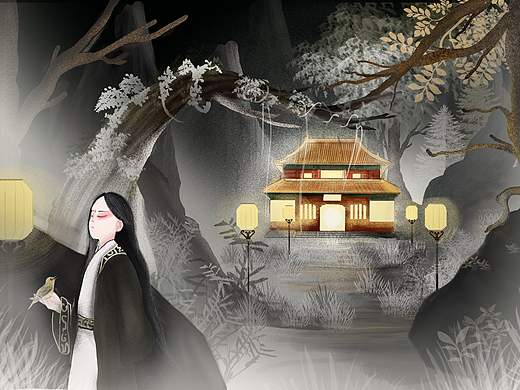 自创故事《夜莺》创作的第二张插画