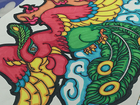 自个原创的儿童画范画《朱雀玄武图》