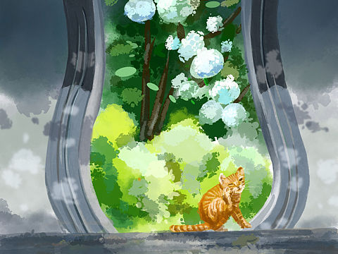 木绣球与小橘猫系列插画