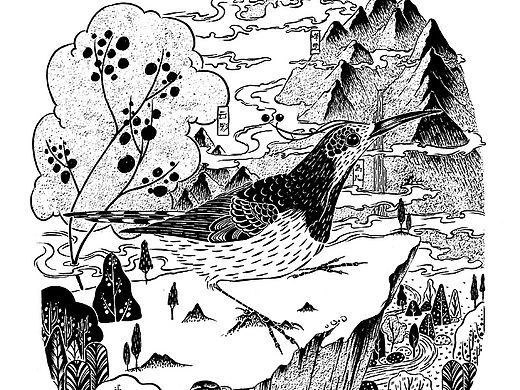 《空谷悠然》黑白稿/木头猫插画设计工作室