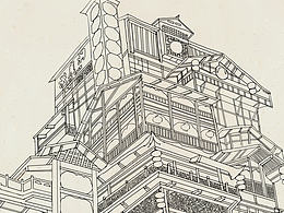 洪崖洞手绘线稿