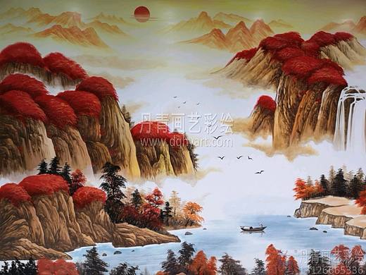 鸿运当头横幅山水画墙绘彩绘涂鸦