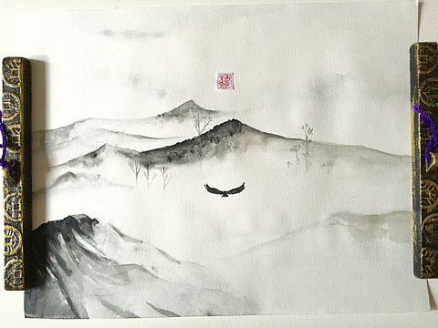 禅意画 水彩插画 水墨画