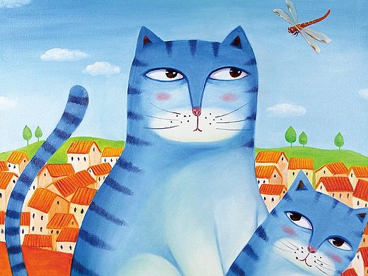 画儿晴天布面油画亲子猫系列三 