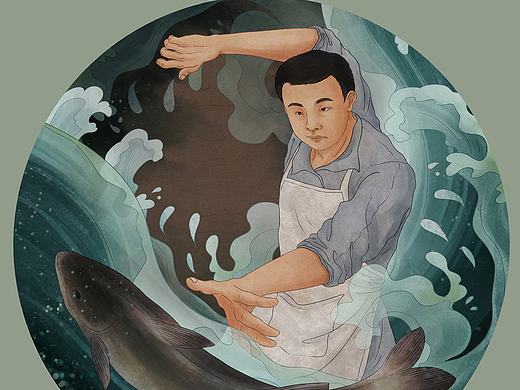 长沙烧酒煮鱼品牌插画  技
