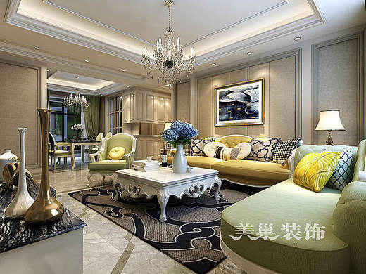 天骄华庭三室两厅140平简欧风格装修效果图