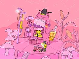 粉色加喵！猫粮店铺卡通形象