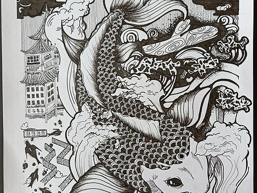 大鱼。。黑白装饰画