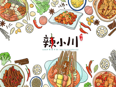 手绘版四川成都美食小吃