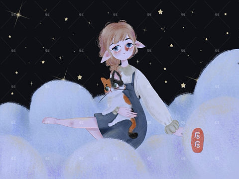 少女与猫系列（个人主页-ZNTMwNzIwNTY=） - 商业插画 - 站酷设计师居居JHY原创素材 - 站酷ZCOOL