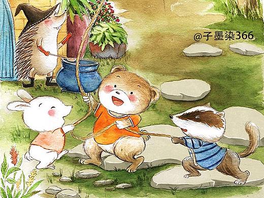 一组小动物的水彩插画