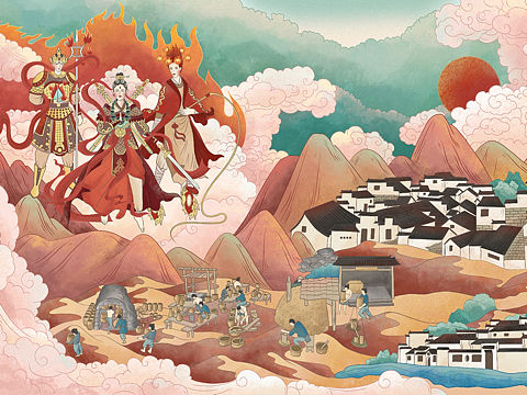 景德镇水神设计插画
