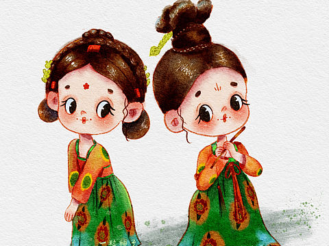 唐宫夜宴 iPad水彩插画