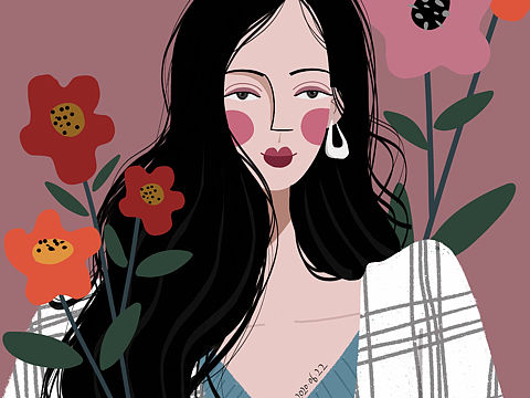 插画分享:女子与花