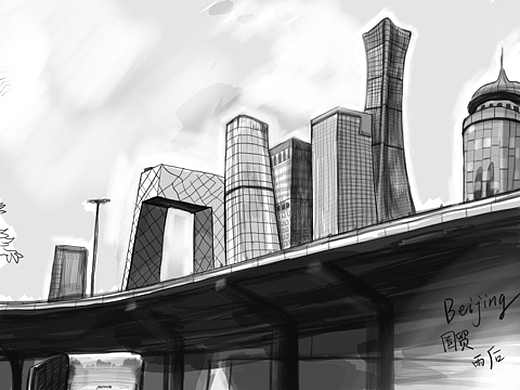 北京国贸黑白画